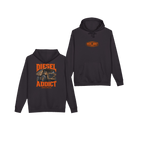 Front and back views of DIESEL ADDICT™ Quarry Haul Truck Hoodie in Black