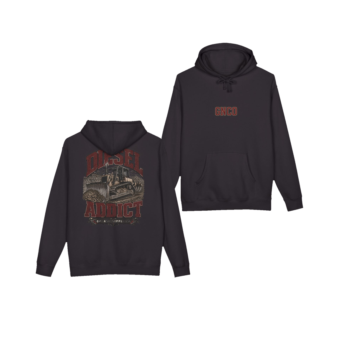 Front and back views of DIESEL ADDICT™ Crawler Dozer Hoodie in Black