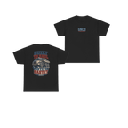 Front and back views of BUILT TO HAUL Articulated Quarry Hauler Heavy Cotton Tee in Black