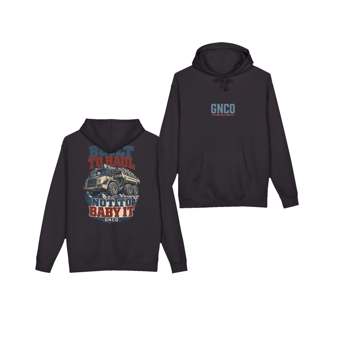Front and back views of BUILT TO HAUL™ Articulated Quarry Hauler Hoodie in Black