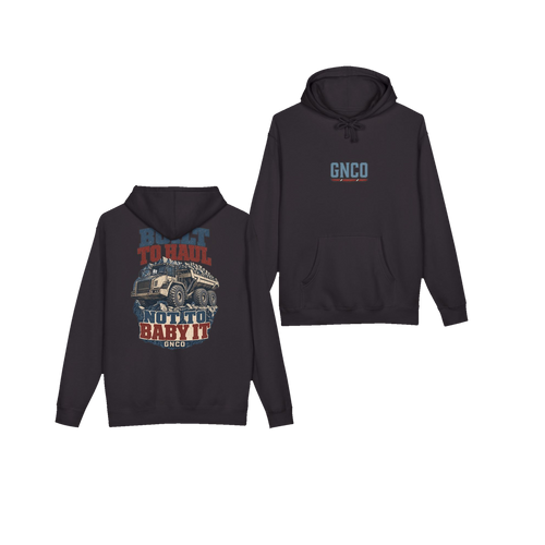 Front and back views of BUILT TO HAUL™ Articulated Quarry Hauler Hoodie in Black
