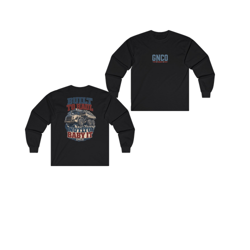 Front and back views of BUILT TO HAUL Articulated Quarry Hauler Heavy Cotton Long Sleeve in Black