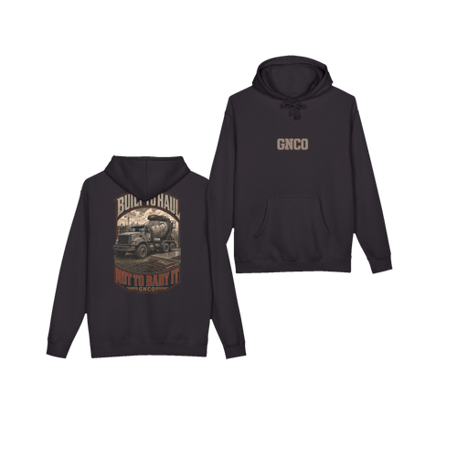 Front and back views of BUILT TO HAUL™ Concrete Mixer Hoodie in Black