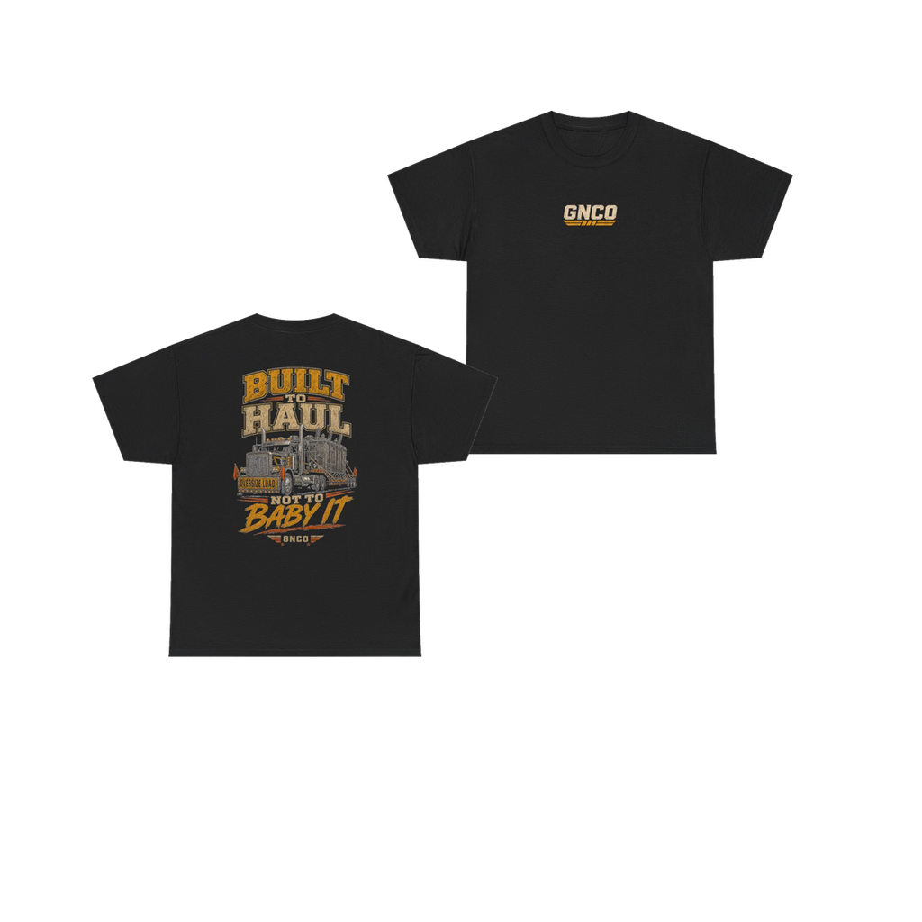 Front and back views of BUILT TO HAUL Transformer Heavy-Haul Heavy Cotton Tee in Black