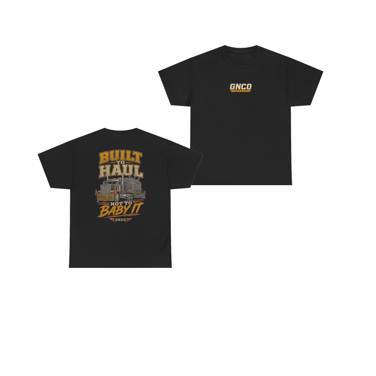 Front and back views of BUILT TO HAUL Transformer Heavy-Haul Heavy Cotton Tee in Black