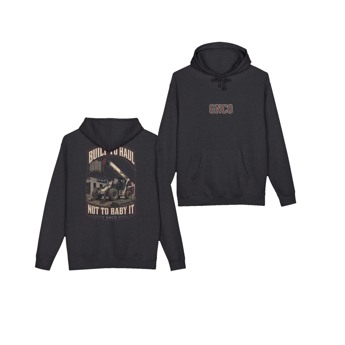 Front and back views of BUILT TO HAUL™ Telehandler Hoodie in Charcoal Heather