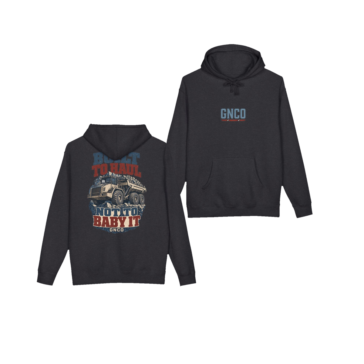 Front and back views of BUILT TO HAUL™ Articulated Quarry Hauler Hoodie in Charcoal Heather
