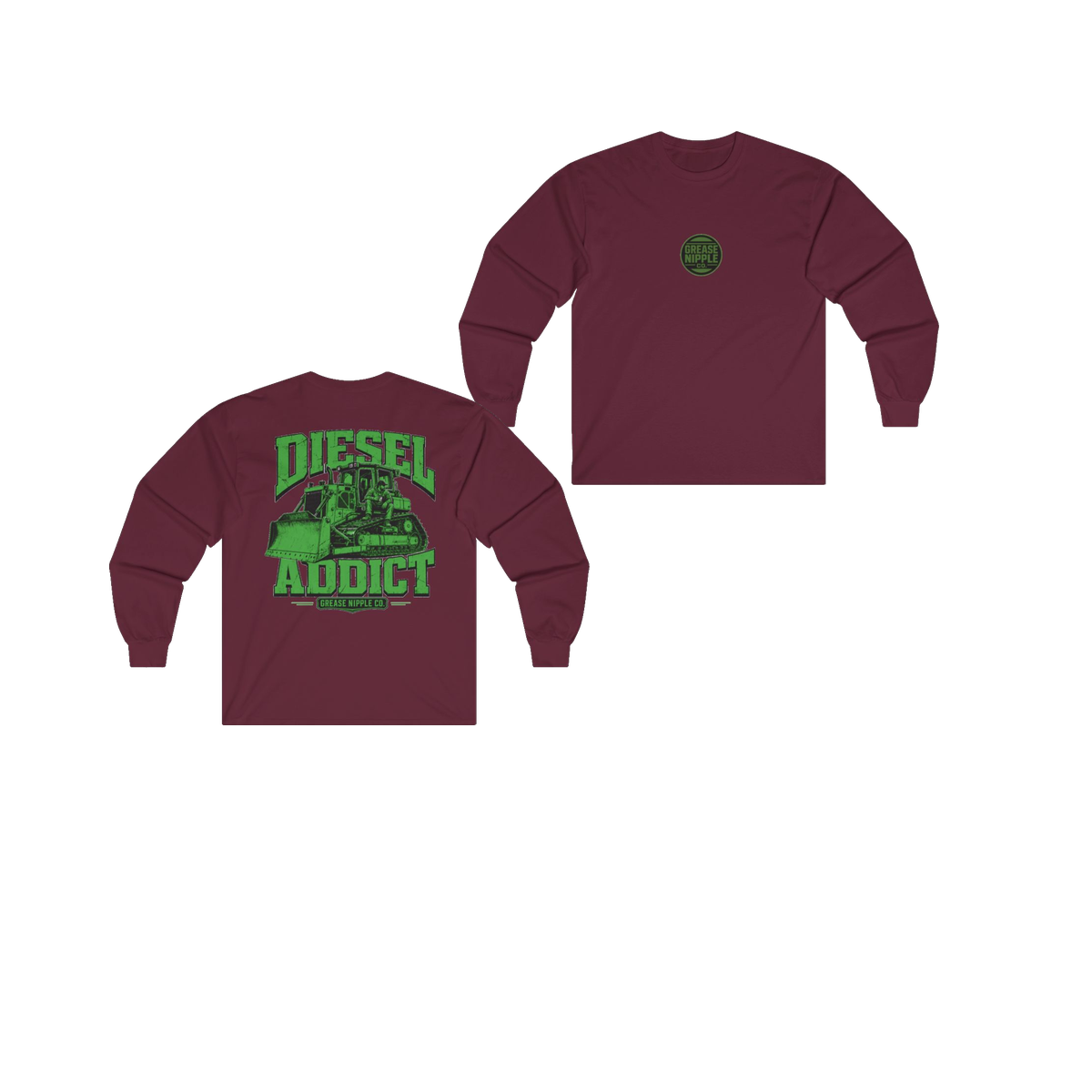 Front and back views of DIESEL ADDICT Thermal Break Heavy Cotton Long Sleeve in Maroon