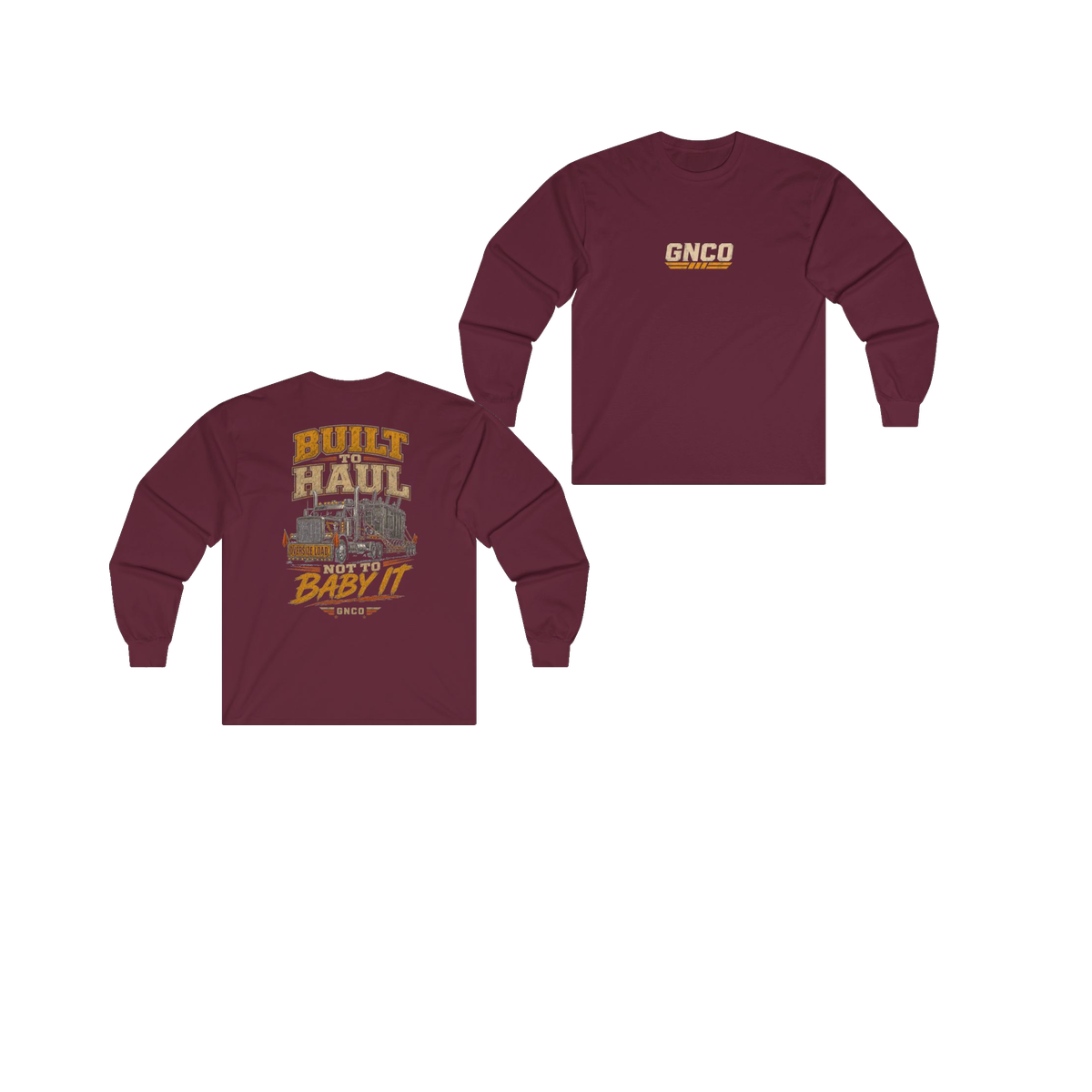 Front and back views of BUILT TO HAUL Transformer Heavy-Haul Heavy Cotton Long Sleeve in Maroon