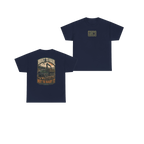 Front and back views of BUILT TO HAUL Forestry Log Forwarder Heavy Cotton Tee in Navy