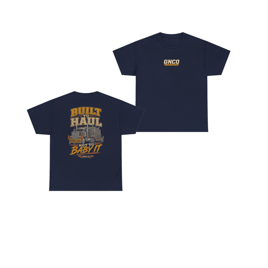 Front and back views of BUILT TO HAUL Transformer Heavy-Haul Heavy Cotton Tee in Navy