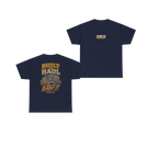 Front and back views of BUILT TO HAUL Transformer Heavy-Haul Heavy Cotton Tee in Navy