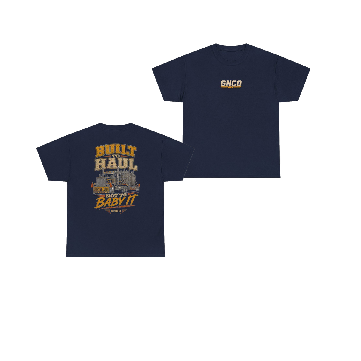 Front and back views of BUILT TO HAUL Transformer Heavy-Haul Heavy Cotton Tee in Navy