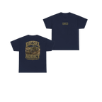 Front and back views of DIESEL ADDICT Motor Grader Heavy Cotton Tee in Navy