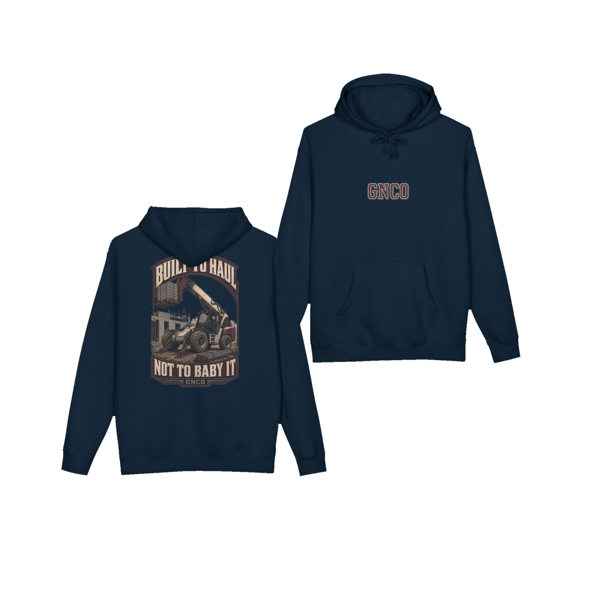 Front and back views of BUILT TO HAUL™ Telehandler Hoodie in Navy