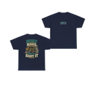 Front and back views of BUILT TO HAUL Mining Haul Truck Heavy Cotton Tee in Navy