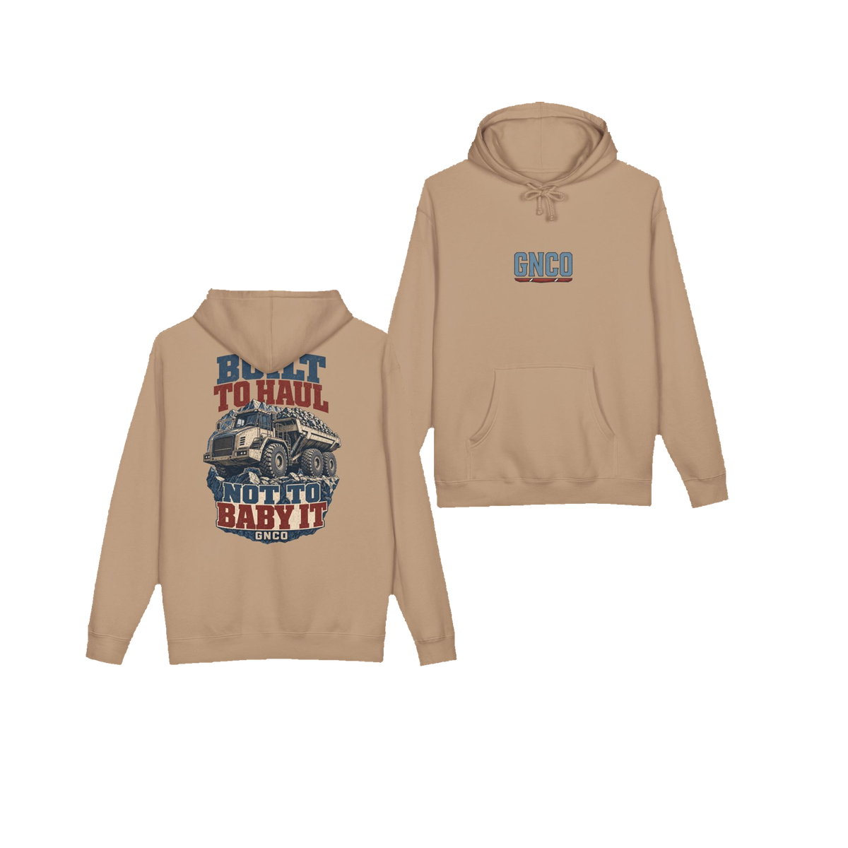 Front and back views of BUILT TO HAUL™ Articulated Quarry Hauler Hoodie in Sandstone