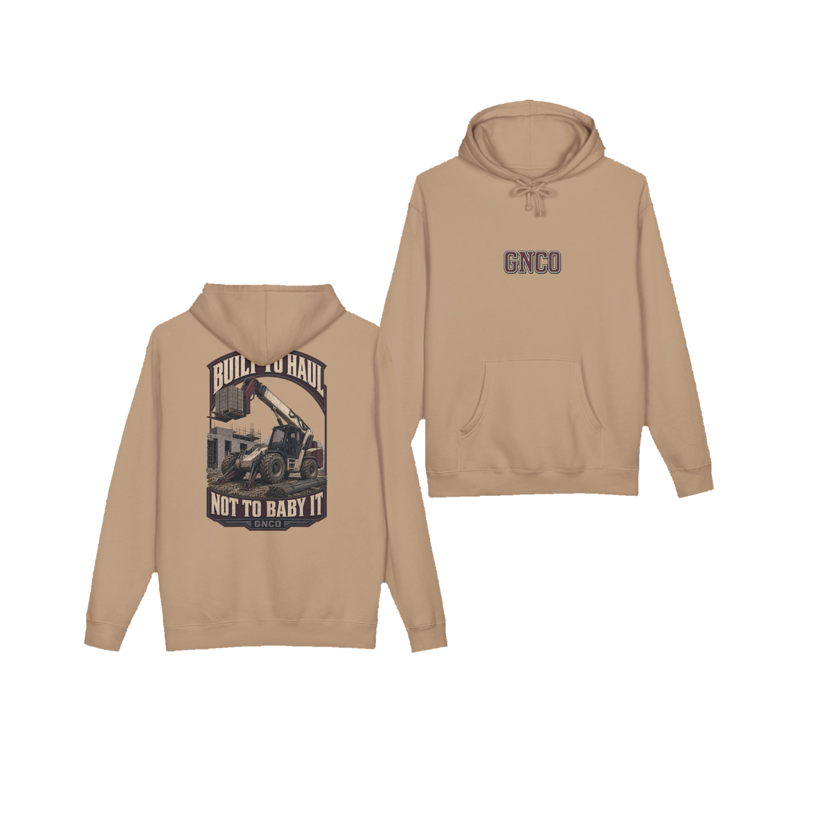 Front and back views of BUILT TO HAUL™ Telehandler Hoodie in Sandstone