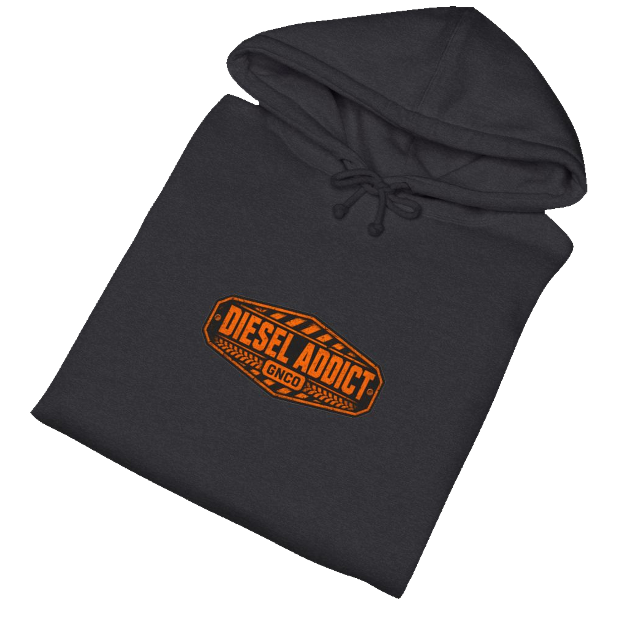 Folded DIESEL ADDICT™ Quarry Haul Truck Hoodie in Charcoal Heather