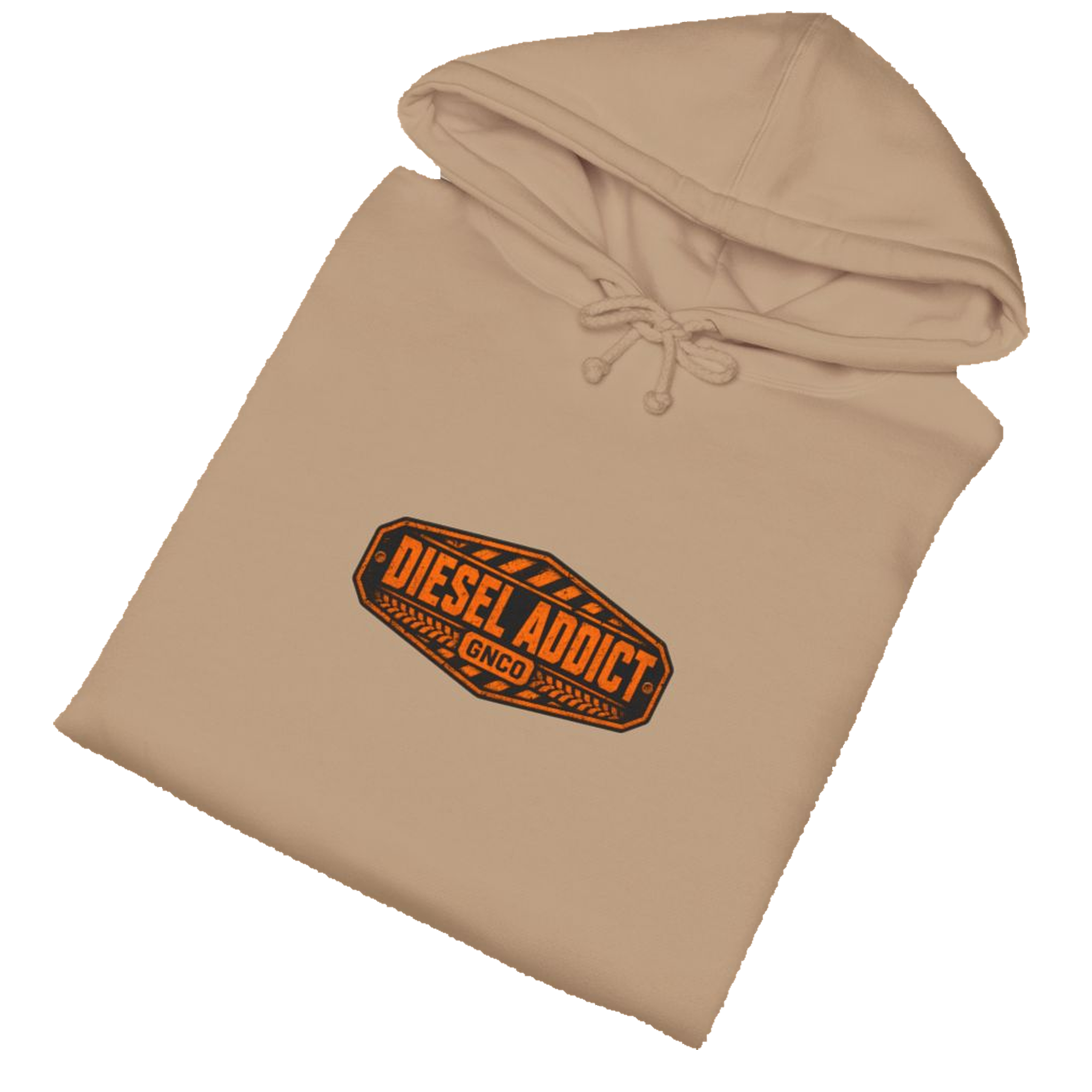 Folded DIESEL ADDICT™ Quarry Haul Truck Hoodie in Sandstone