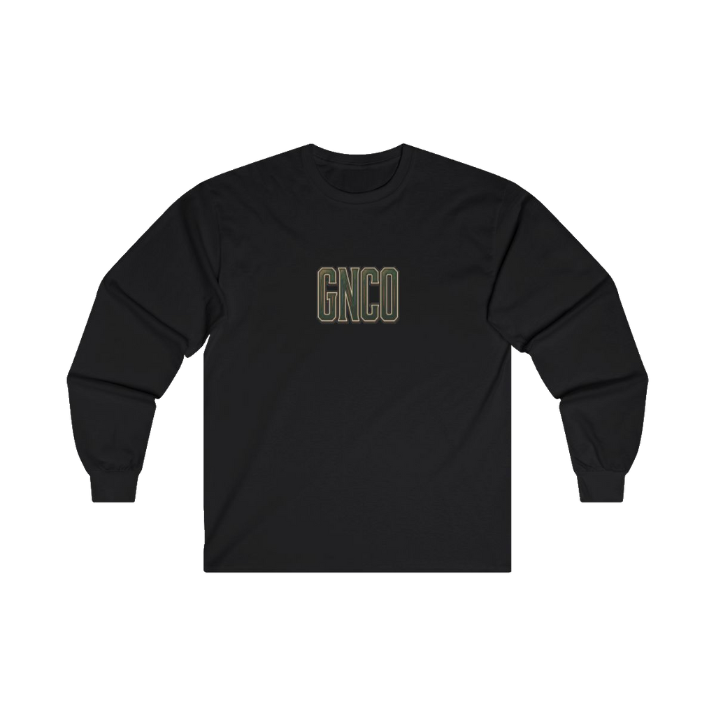 Front GNCO chest mark on BUILT TO HAUL Forestry Log Forwarder Heavy Cotton Long Sleeve in Black