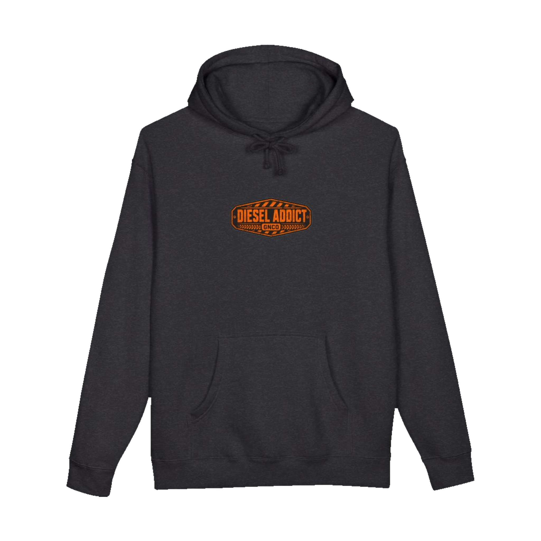 Front GNCO chest mark on DIESEL ADDICT™ Quarry Haul Truck Hoodie in Charcoal Heather