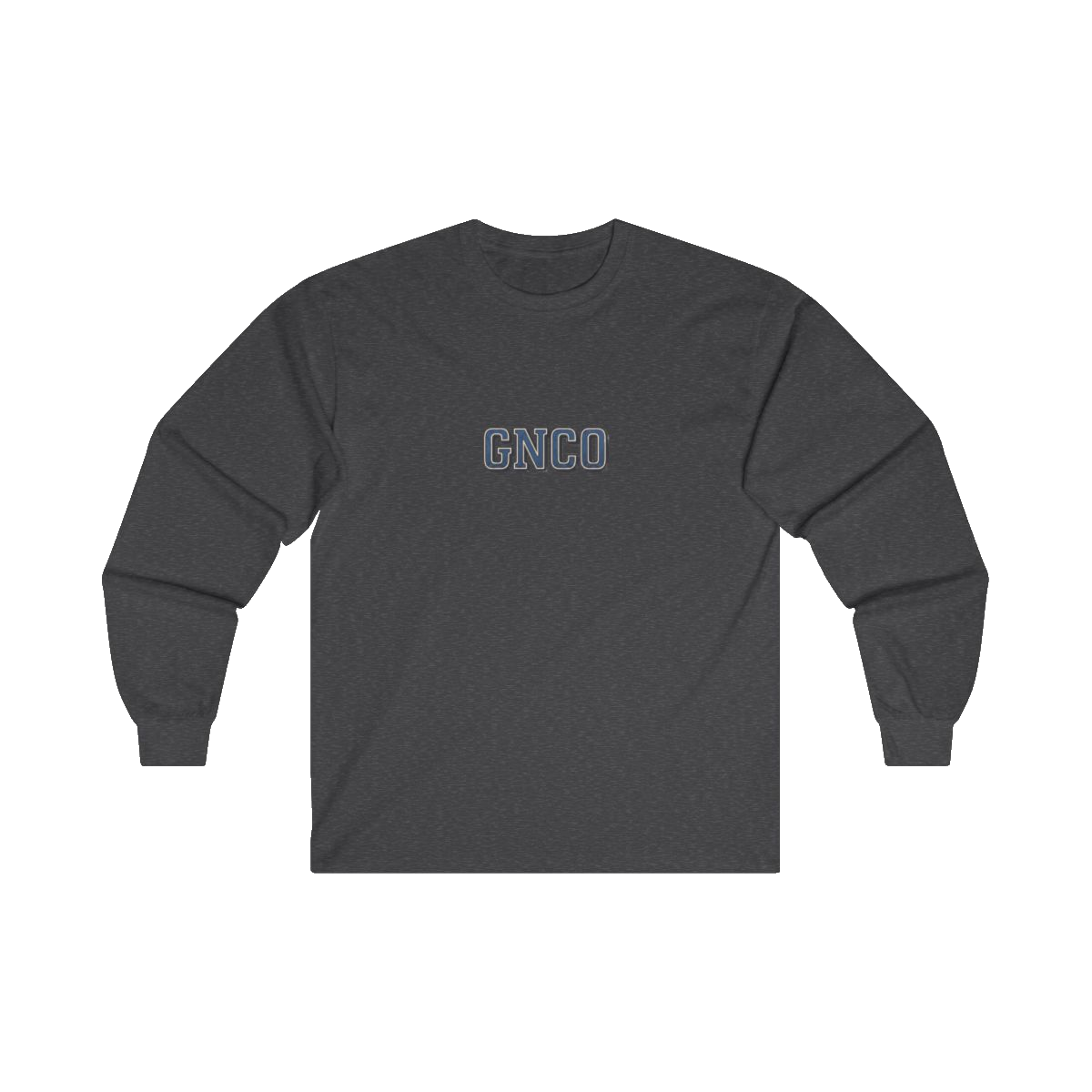 Front GNCO chest mark on BUILT TO HAUL Wheel Tractor-Scraper Heavy Cotton Long Sleeve in Dark Heather