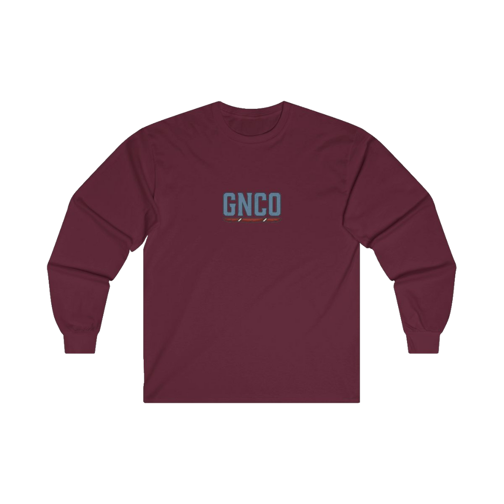 Front GNCO chest mark on BUILT TO HAUL Articulated Quarry Hauler Heavy Cotton Long Sleeve in Maroon