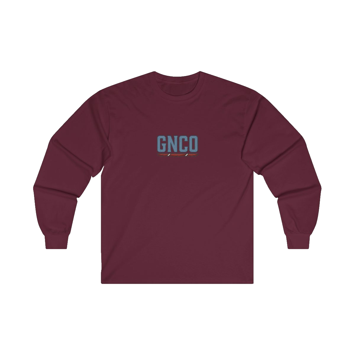 Front GNCO chest mark on BUILT TO HAUL Articulated Quarry Hauler Heavy Cotton Long Sleeve in Maroon