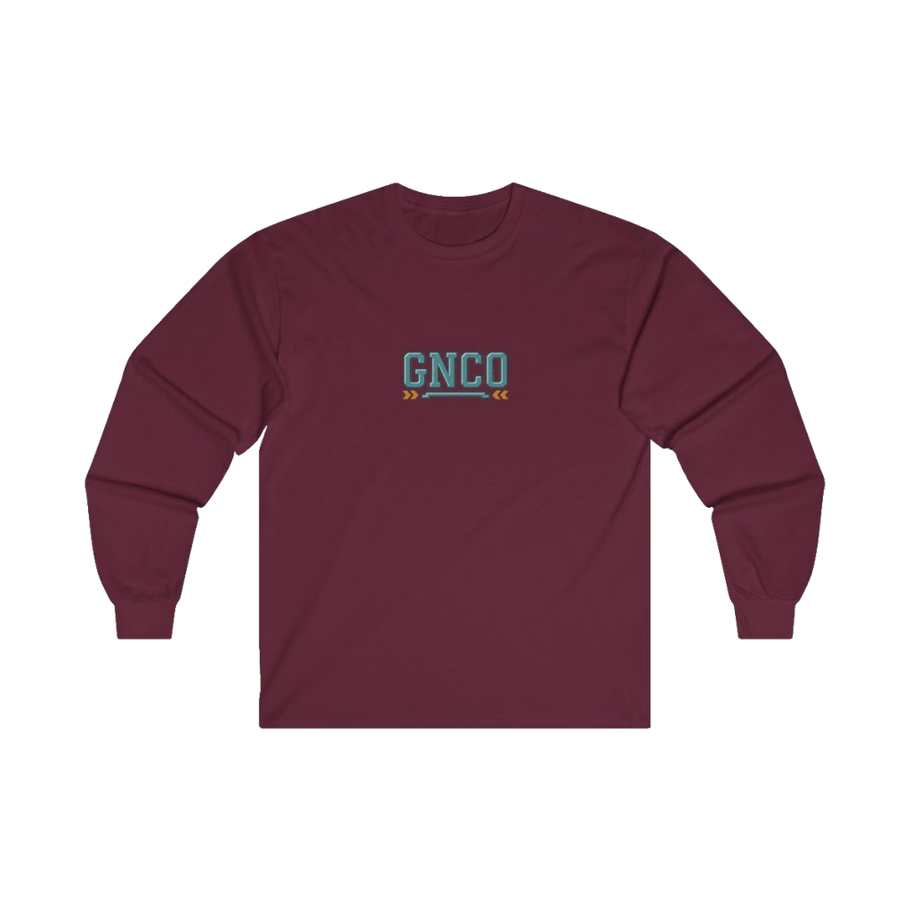 Front GNCO chest mark on BUILT TO HAUL Mining Haul Truck Heavy Cotton Long Sleeve in Maroon