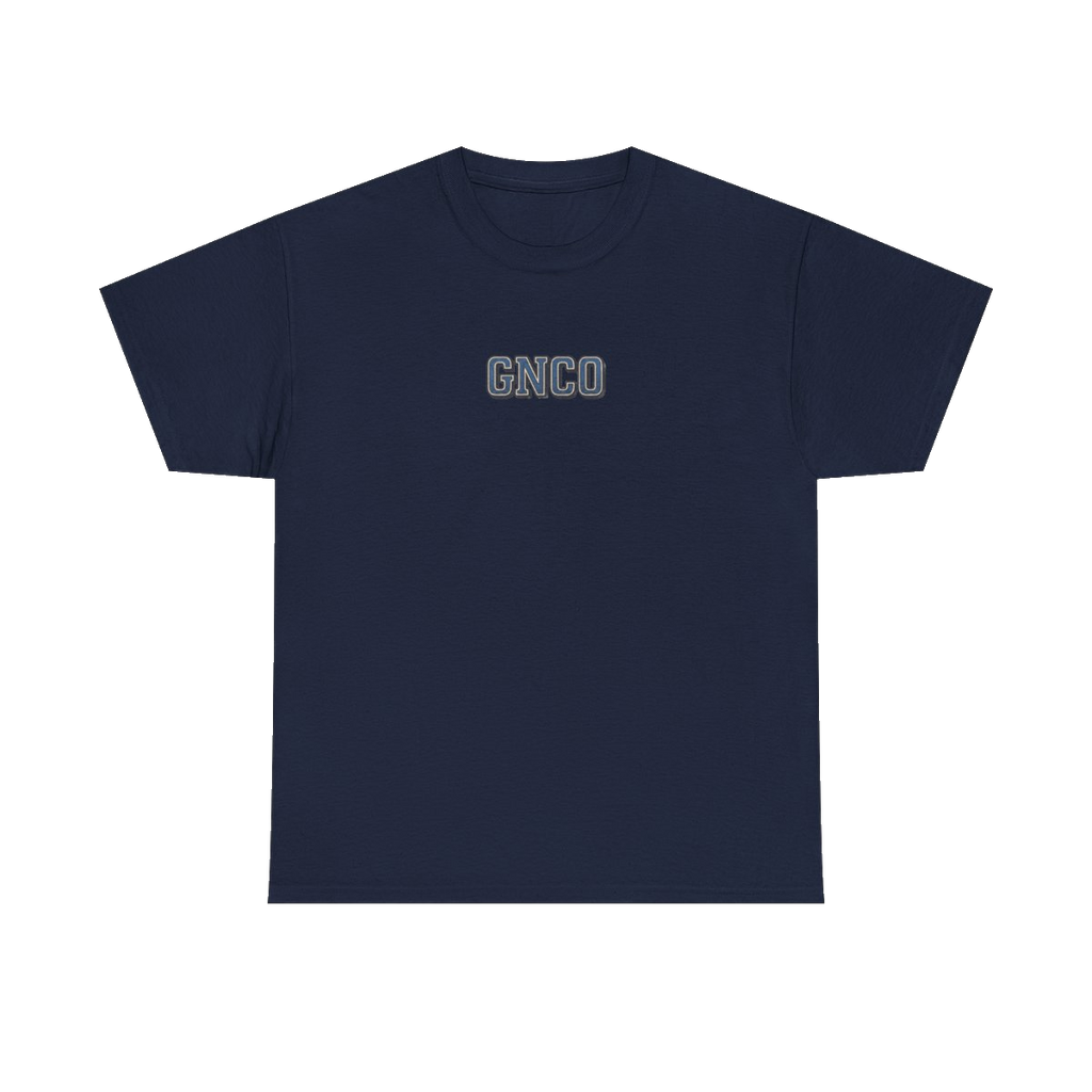 Front GNCO chest mark on BUILT TO HAUL Wheel Tractor-Scraper Heavy Cotton Tee in Navy