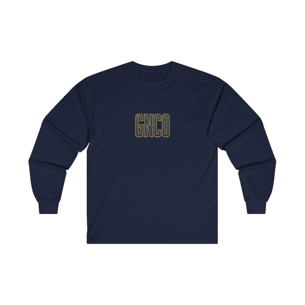 Front GNCO chest mark on BUILT TO HAUL Forestry Log Forwarder Heavy Cotton Long Sleeve in Navy