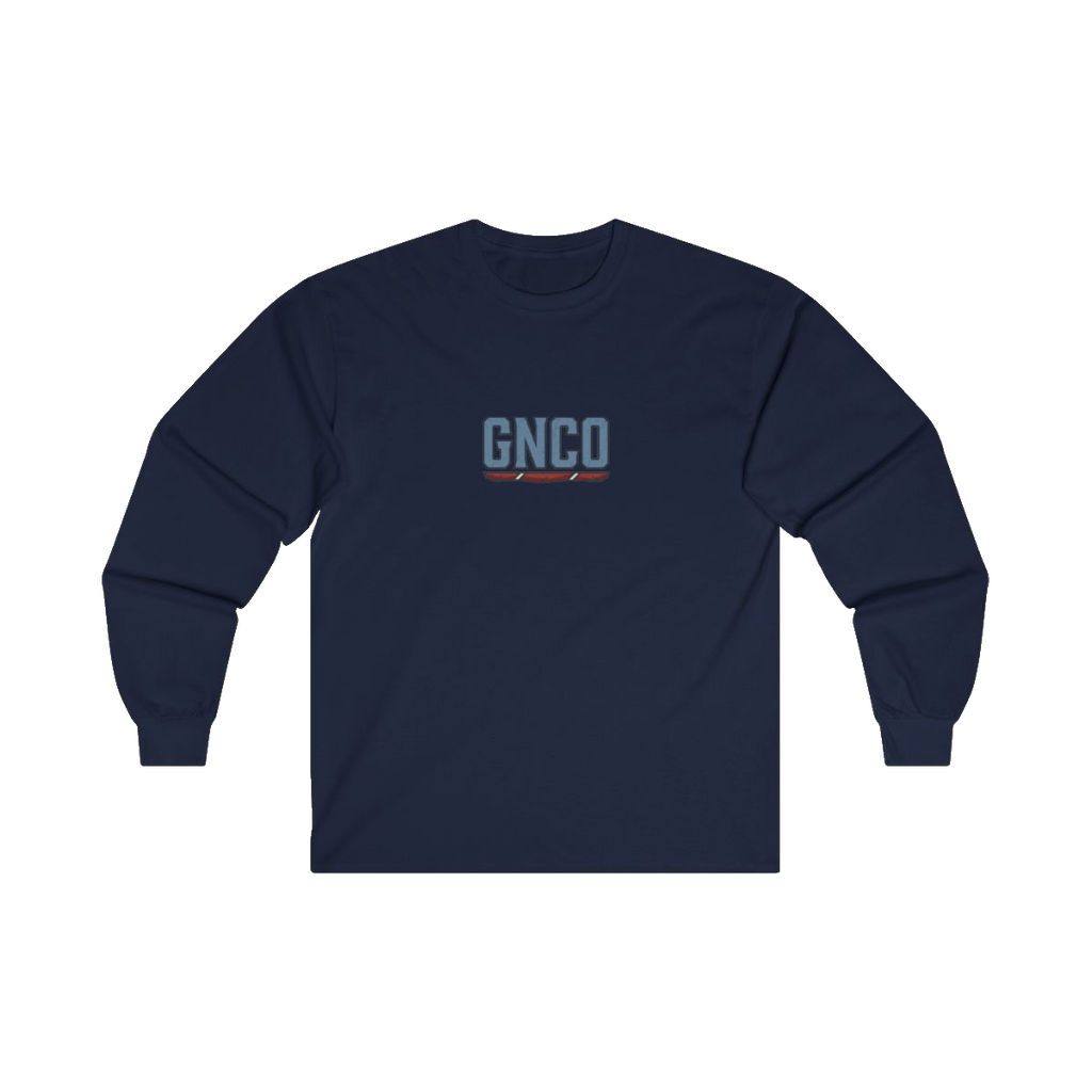 Front GNCO chest mark on BUILT TO HAUL Articulated Quarry Hauler Heavy Cotton Long Sleeve in Navy
