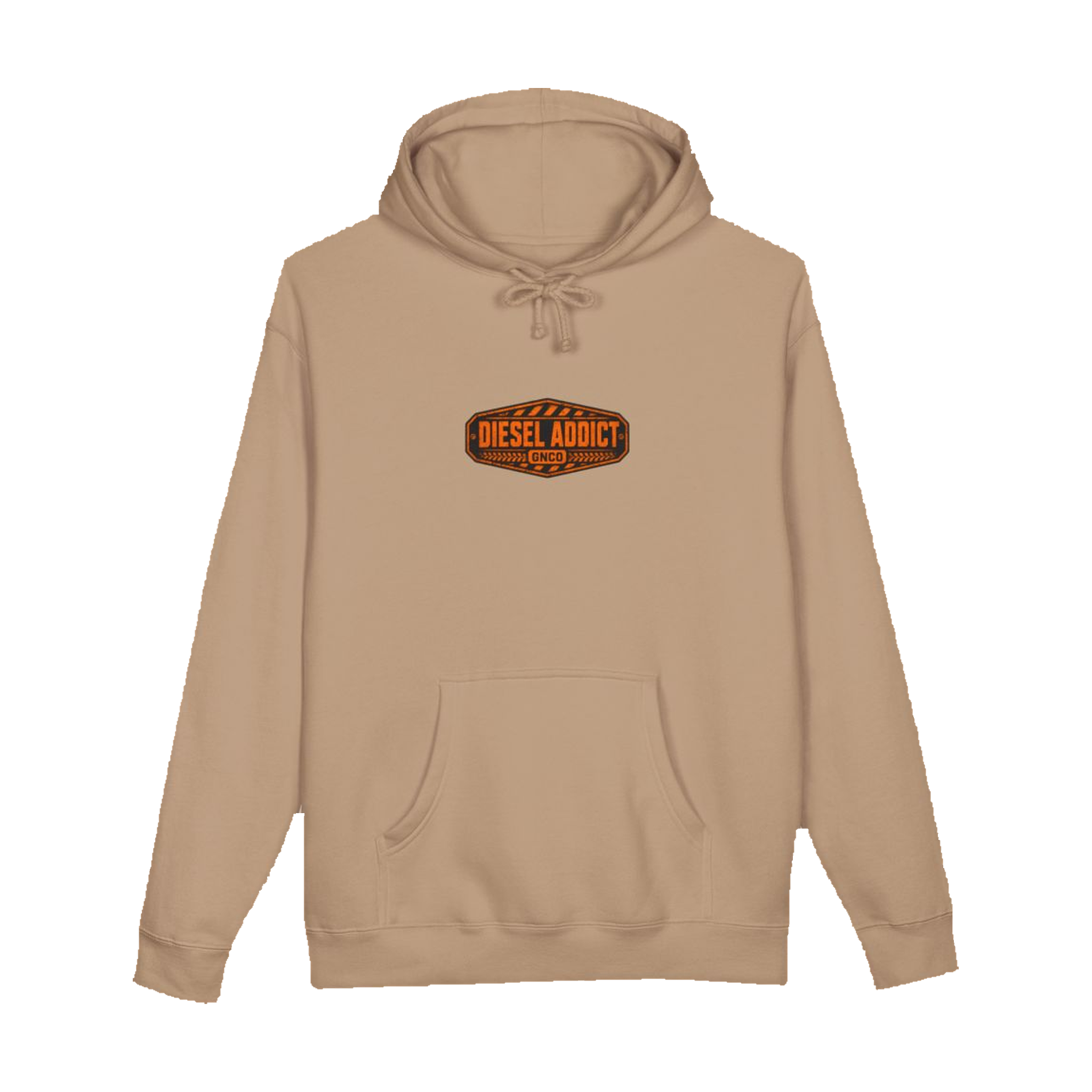 Front GNCO chest mark on DIESEL ADDICT™ Quarry Haul Truck Hoodie in Sandstone
