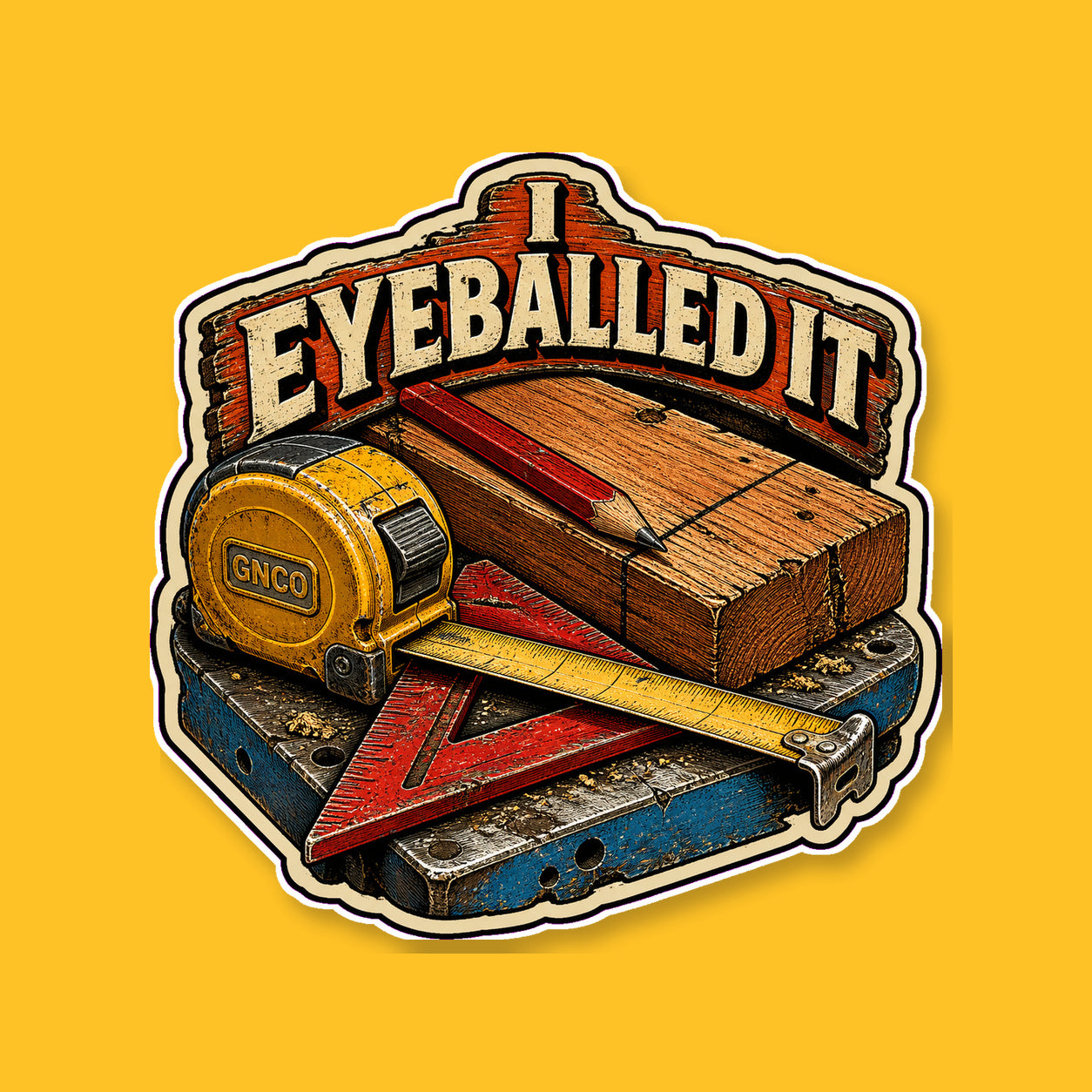 I EYEBALLED IT 3-inch white-backed vinyl sticker on GNCO yellow