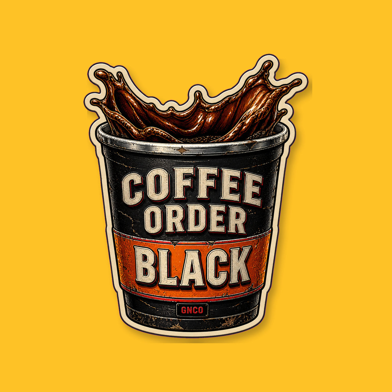 COFFEE ORDER — BLACK 3-inch transparent vinyl sticker on GNCO yellow